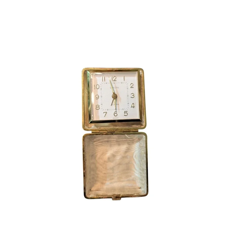 Vintage Europa Travel Alarm Clock‎ metal case Embroidered