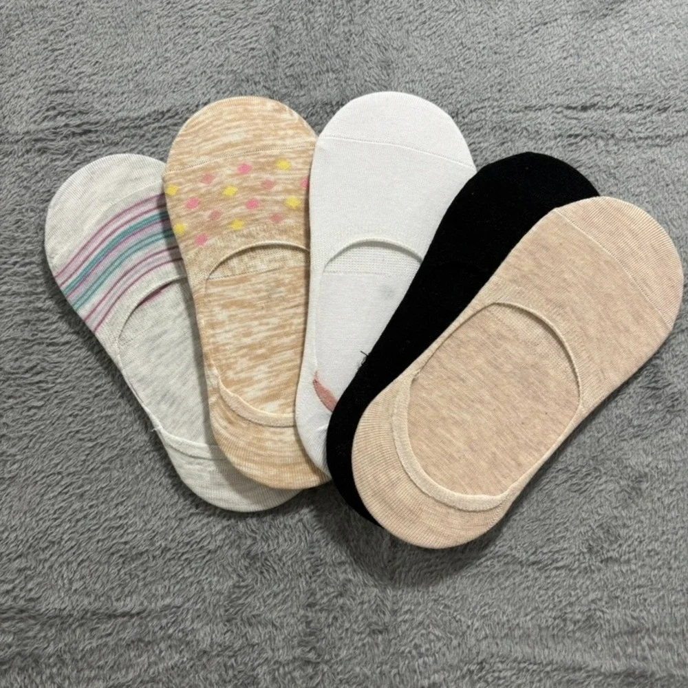 Womens OS Multicolor No Show Liner Socks 5 Pair Set Casual‎ Athleisure