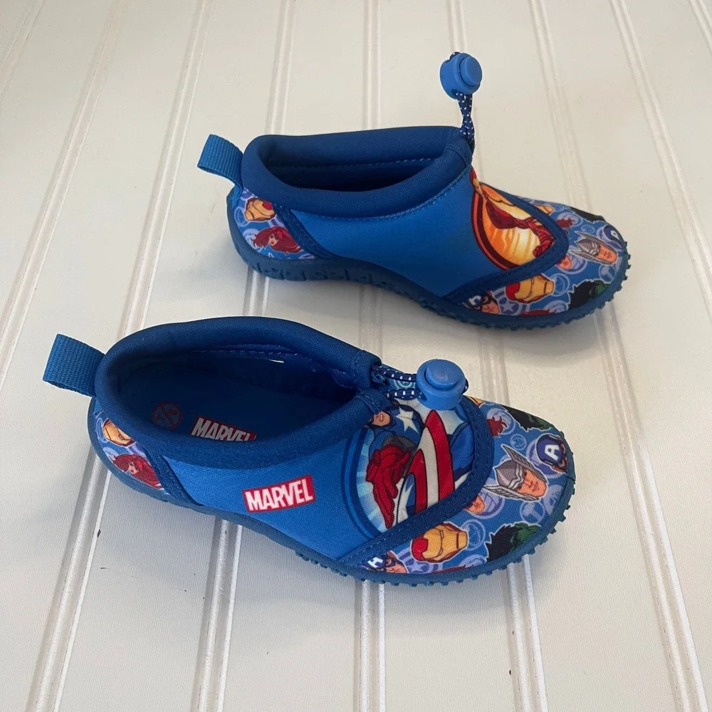 Marvel Avengers Kids Blue Water Shoes Iron Man Captain America Size 7/8‎ Slip On