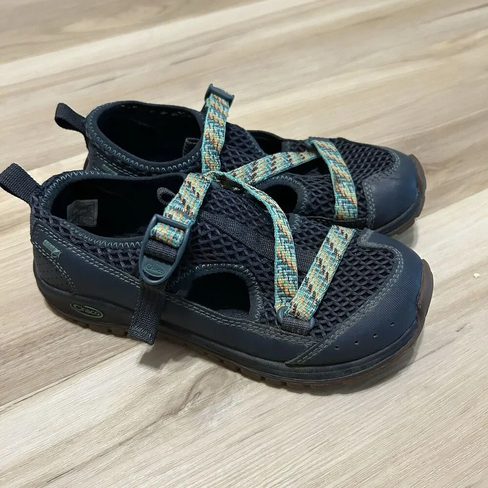 Chaco Odyssey Youth Water Sandals Kids Size 2 Navy Green Sport