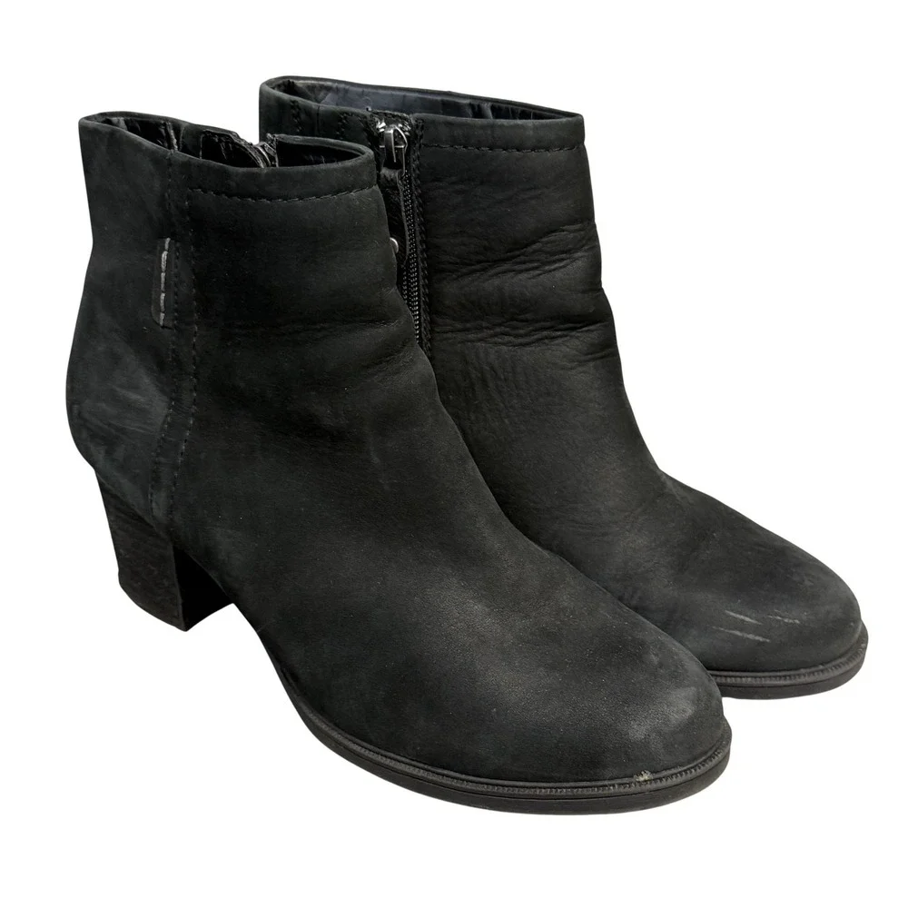 Rockport Boots Womens Size 10 Black Leather Ankle‎ Zip Block Heel CG4150
