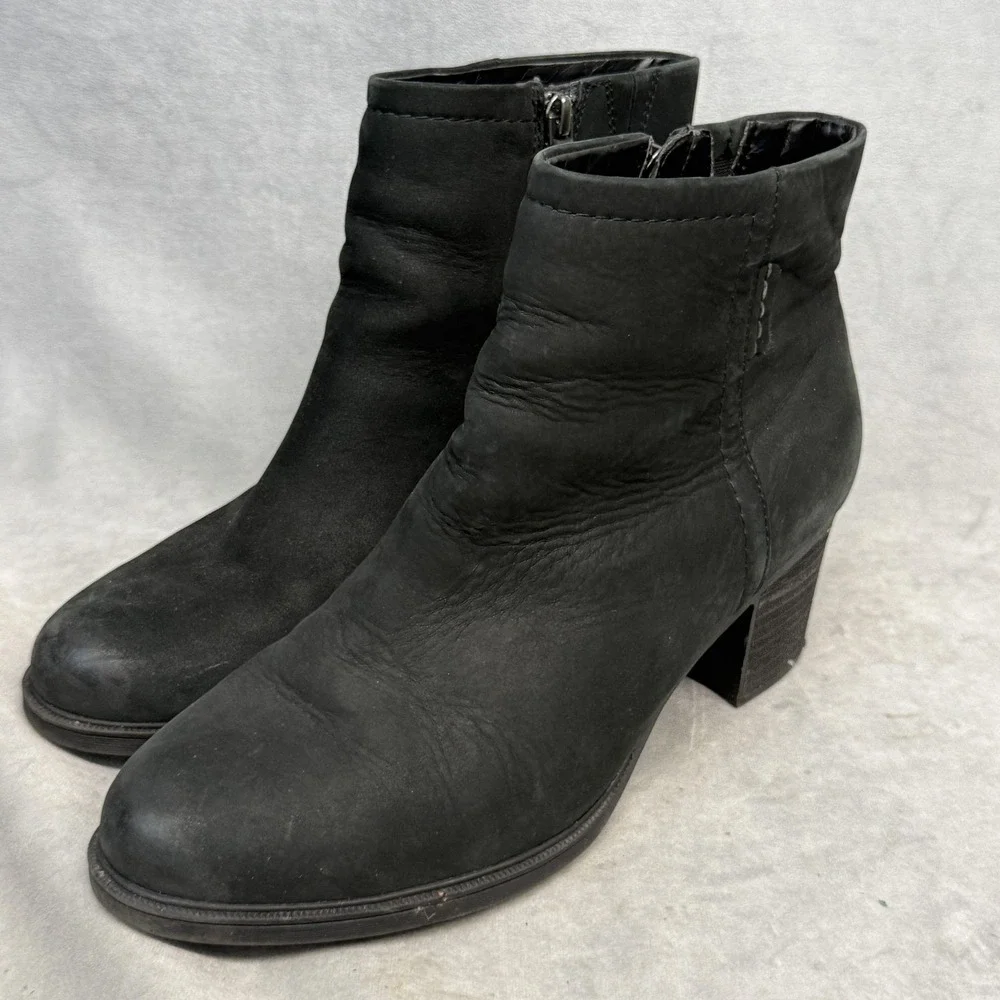 Rockport Boots Womens Size 10 Black Leather Ankle‎ Zip Block Heel CG4150
