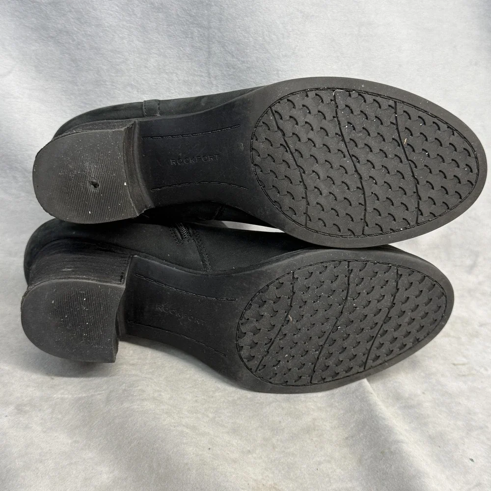 Rockport Boots Womens Size 10 Black Leather Ankle‎ Zip Block Heel CG4150