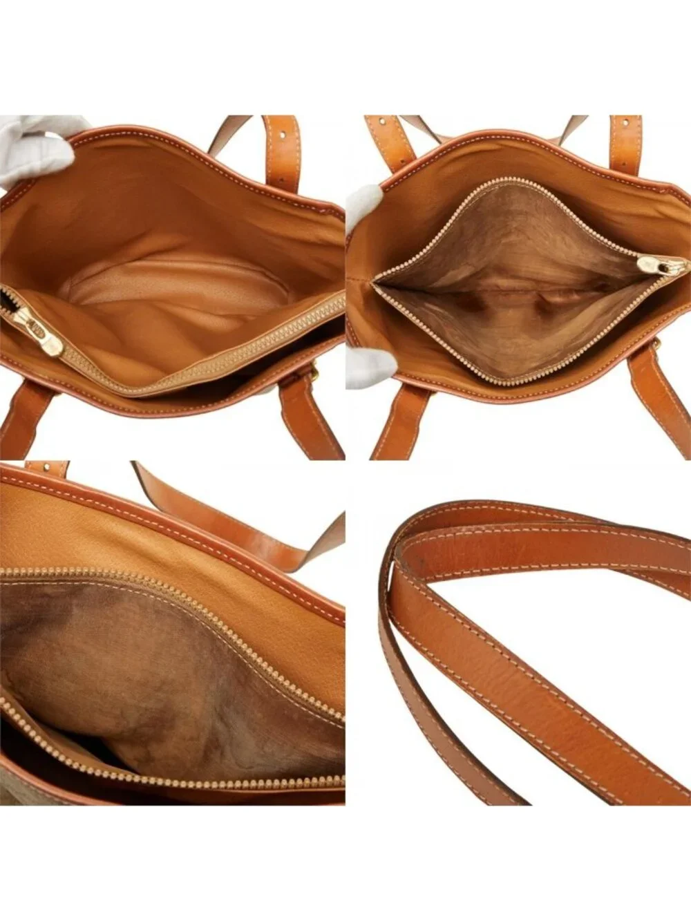 Celine Macadam Tote Shoulder Bag Beige Leather
