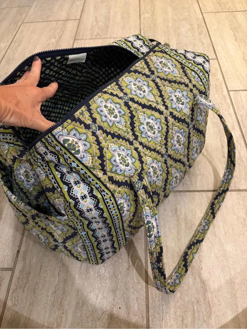 Vera Bradley Green Quilted Duffle Bag Floral Cotton Travel Carry On Women