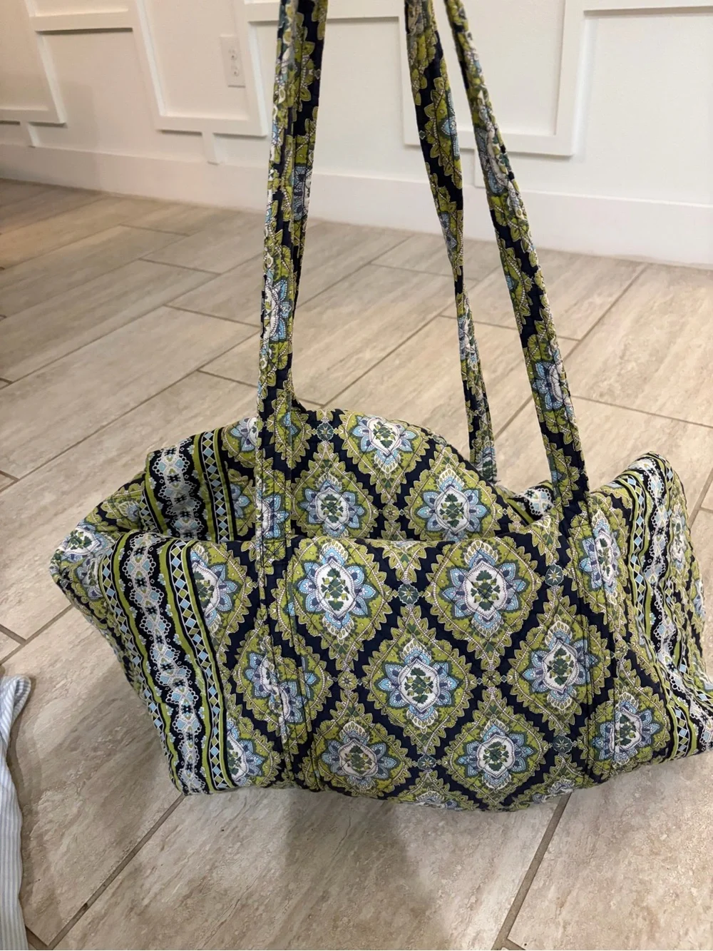 Vera Bradley Green Quilted Duffle Bag Floral Cotton Travel Carry On Women