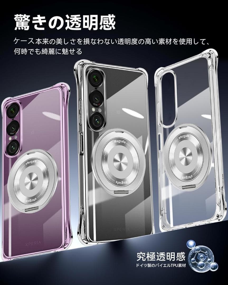 Xperia 1 VII Case, Clear, 360° Rotating Stand, with Magnet