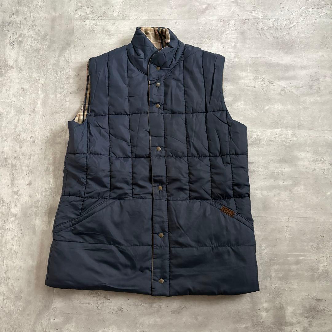 PUFFA Reversible Padded Vest, Size M, Checkered x Navy, Made in England