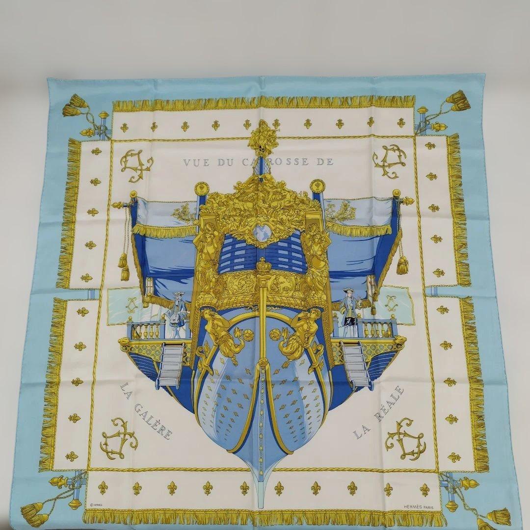 HERMES Hermes Carre 90 Scarf Coronation of the Queen Light Blue