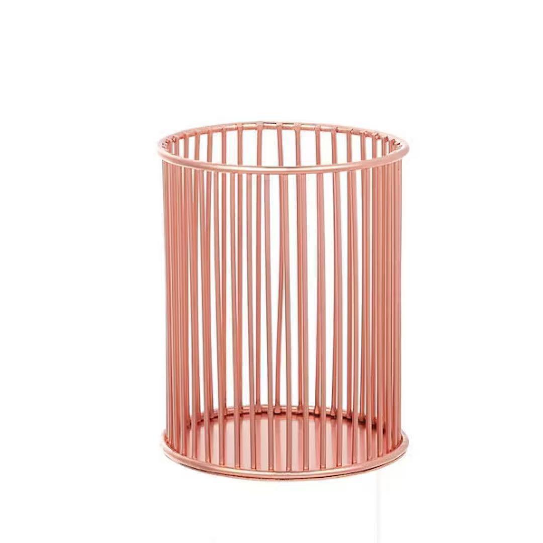 Brush Pink Gold Round Accessory Case Makeup Storage Pen Holder Study Desk