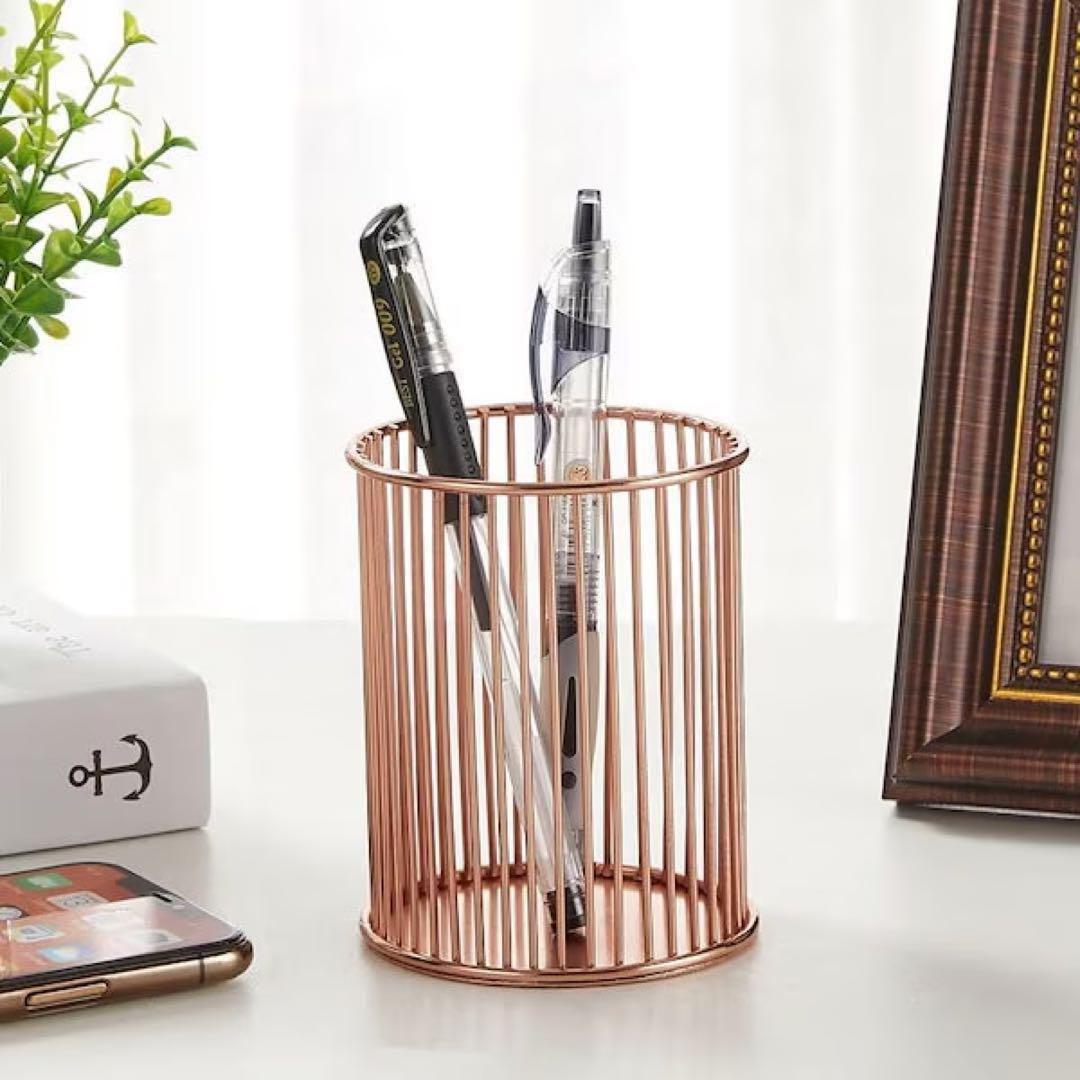 Brush Pink Gold Round Accessory Case Makeup Storage Pen Holder Study Desk