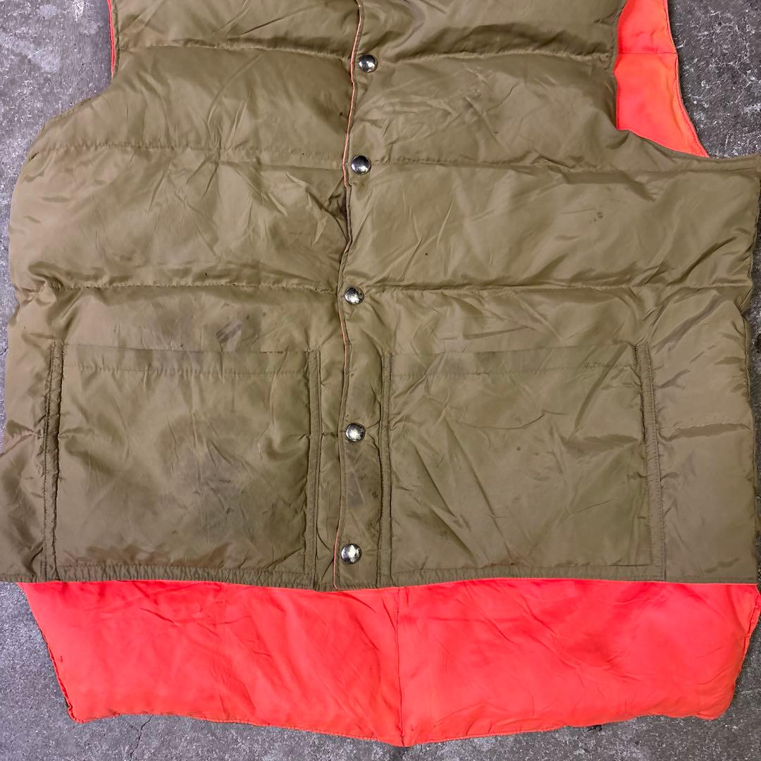 80s Vintage Down Vest, Reversible Olive x Orange, Padded Vest