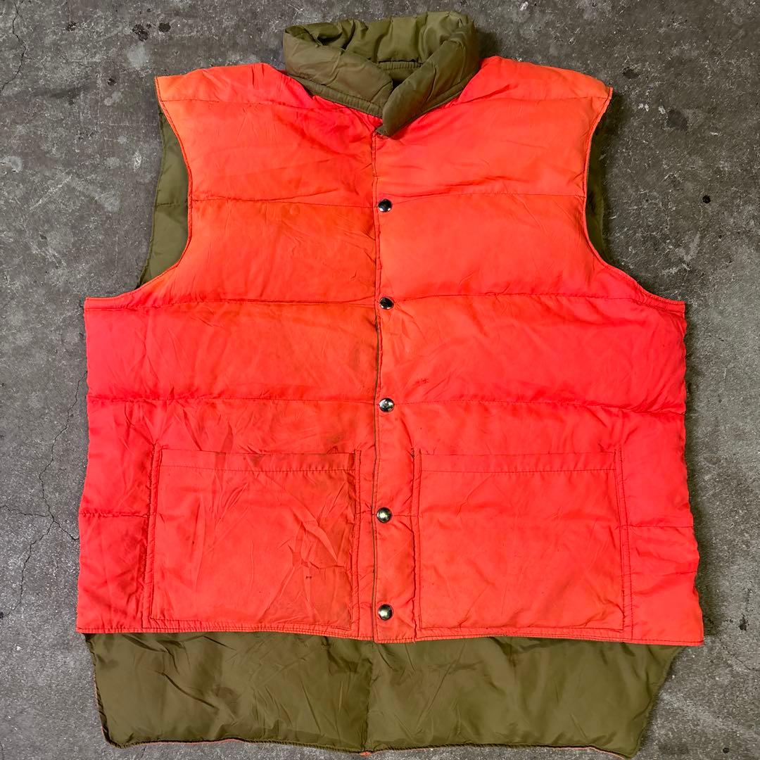 80s Vintage Down Vest, Reversible Olive x Orange, Padded Vest